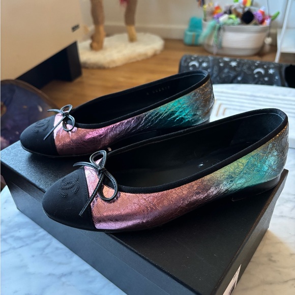 Chanel METIERS D’art 2020 Metallic Rainbow Calfskin Ballet Flats, size EU 36.5 - Picture 2 of 10